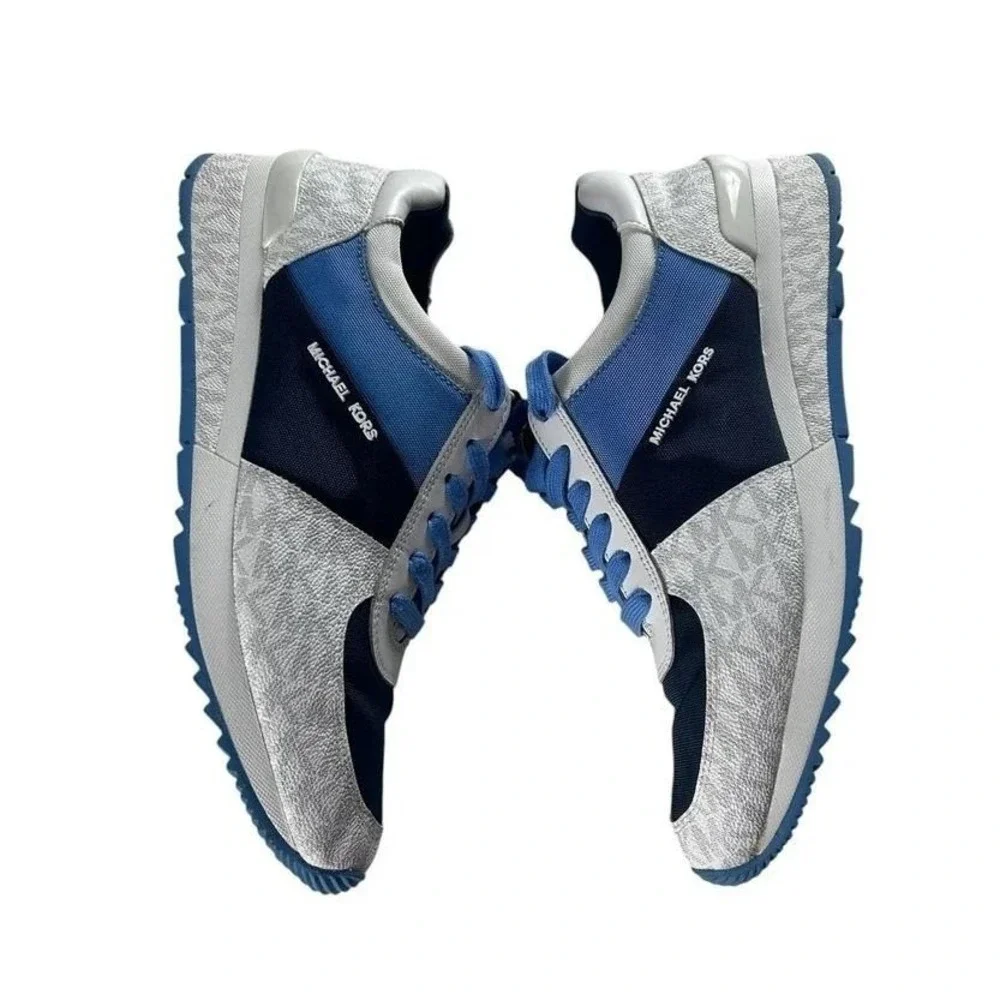Michael Kors Allie Trainer Sneakers Womens Size 9M Blue Silver MK‎ Logo Lace Up